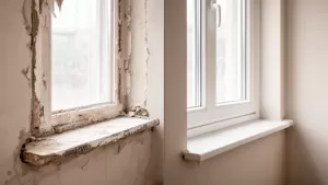 Parapety wewnętrzne przed czy po tynkach